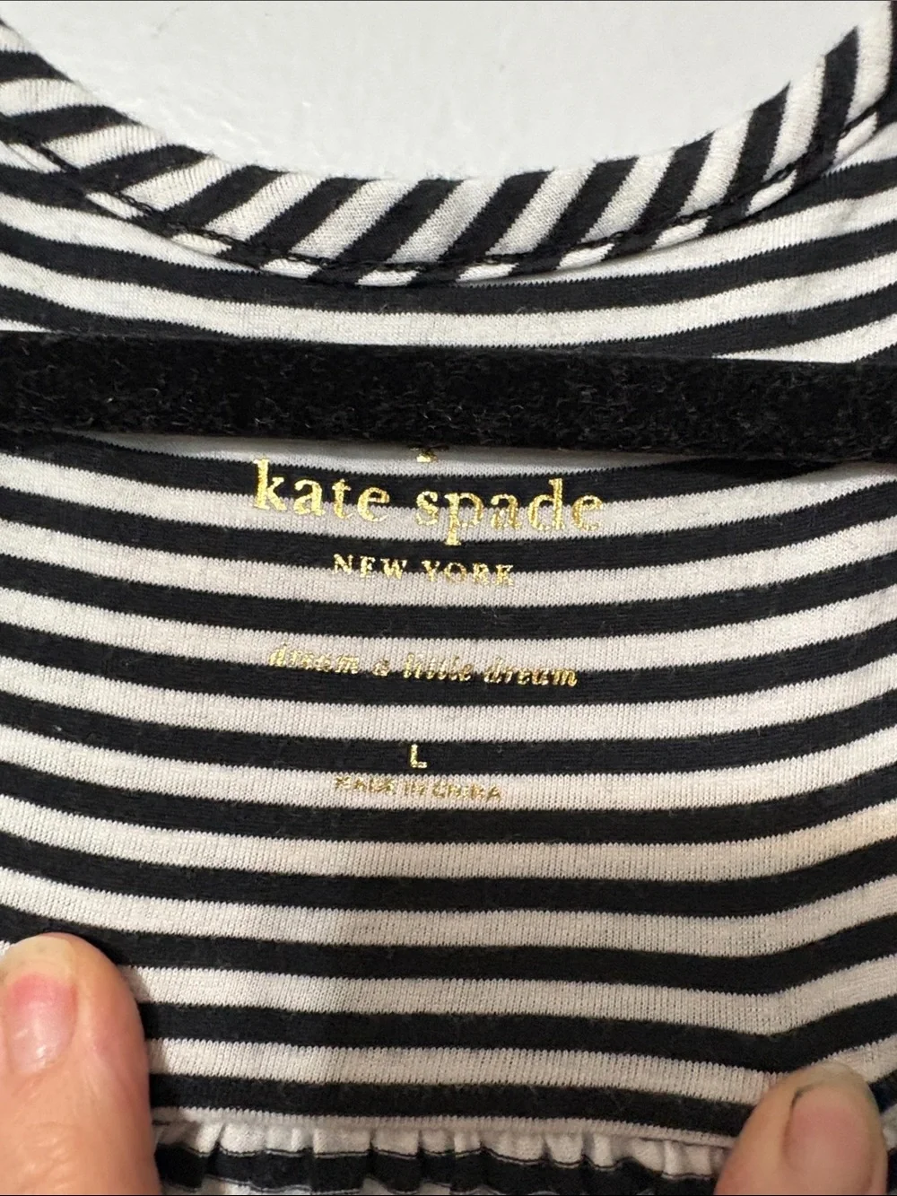 TITLE: Kate Spade New York Striped Bow Shoulder Tunic Tank Top Black White L